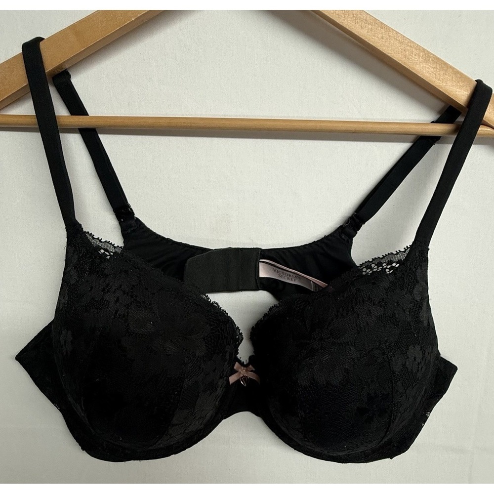 Victoria's Secret Perfect‎ Shape Bra 38C Black Lace Push Up Underwire